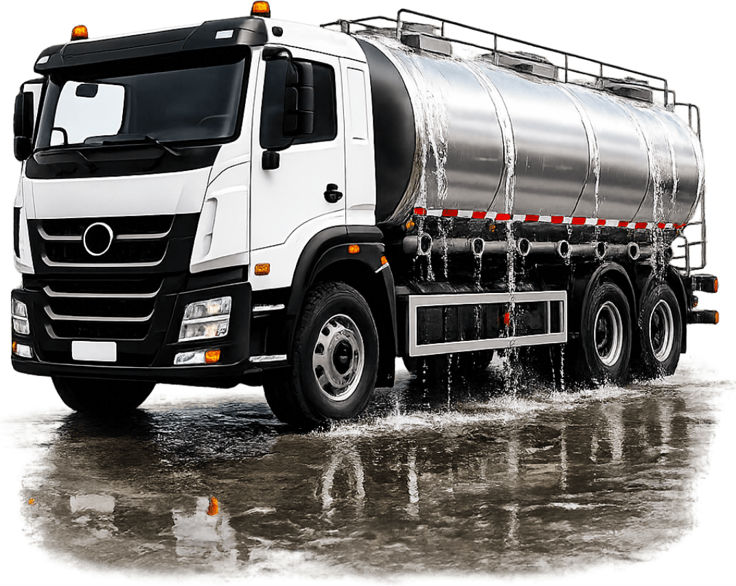 A tanker truck spilling water while in transit — the everyday leakage the Dhaara Pulse meter helps you catch and stop.